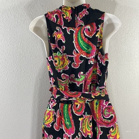 Ralph Lauren Black Pink Multi Paisley Silk Ruffle Wrap Dress 6 RR16 - Picture 10 of 13